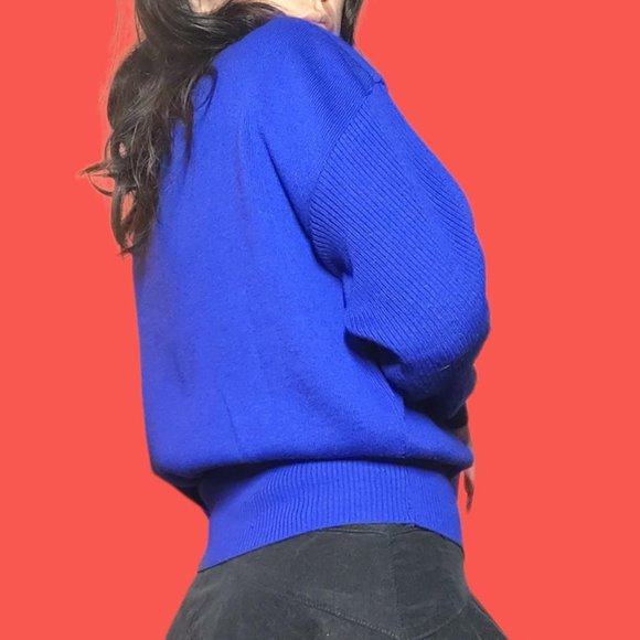 Vintage Royal Blue 80s Wool Blend Crewneck Sweatshirt! - Picture 2 of 6